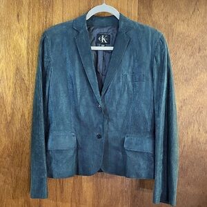 CALVIN KLEIN Green Leather Blazer Jacket Sz 8